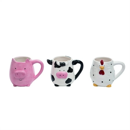 Dog Bas Relief Glossy Multicolored 20 ounce Dolomite Ceramic Mugs Set of 3